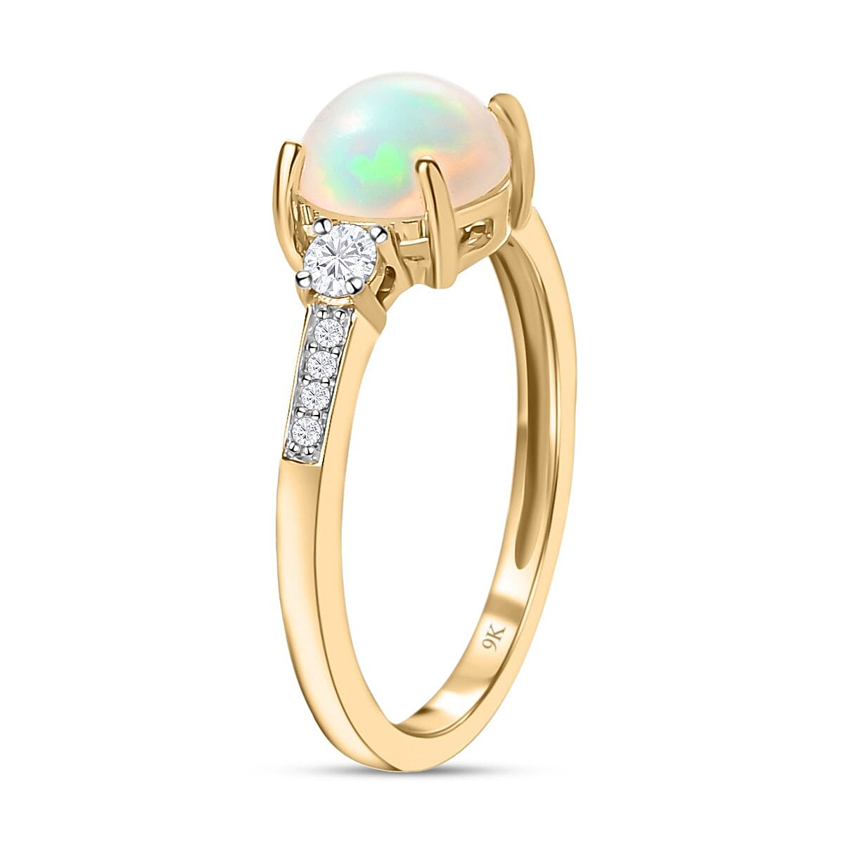 9K Yellow Gold AA Ethiopian Welo Opal and Moissanite Classic Ring 1.05 Ct 7164508 4
