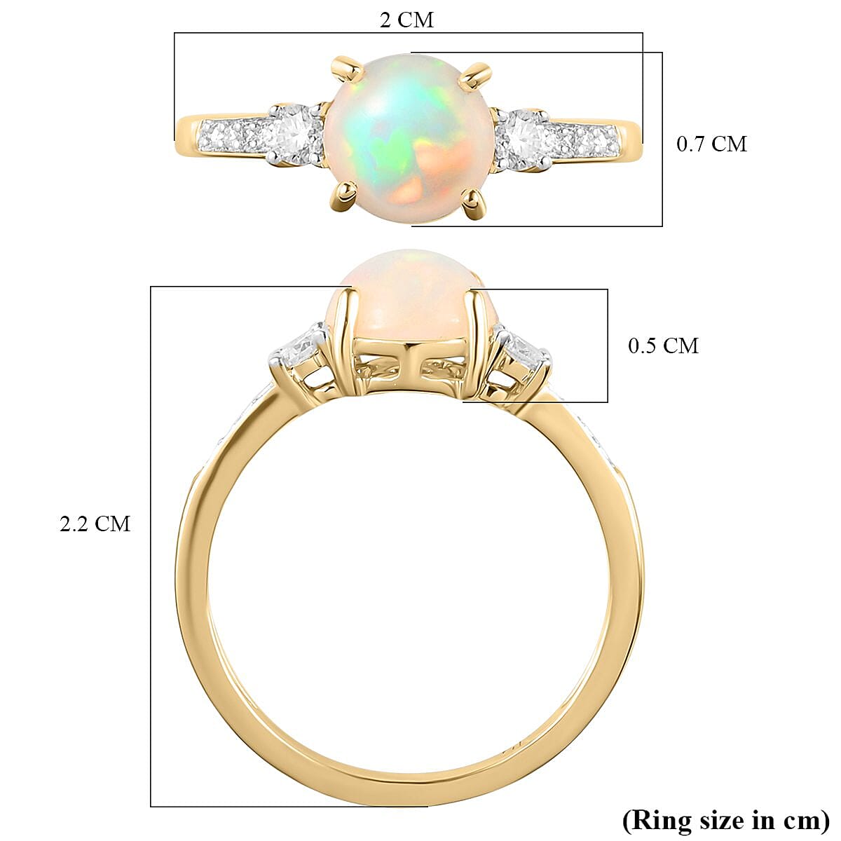 9K Yellow Gold AA Ethiopian Welo Opal and Moissanite Classic Ring 1.05 Ct 7164508 6