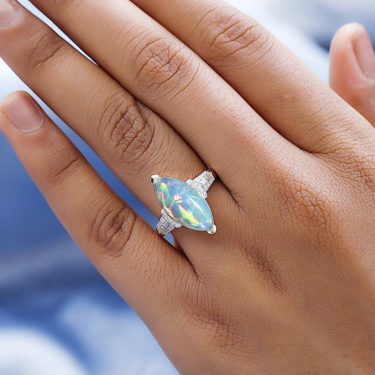 Natural Ethiopian Welo Opal and Moissanite Solitaire Ring in 9K Yellow Gold 7385350 3