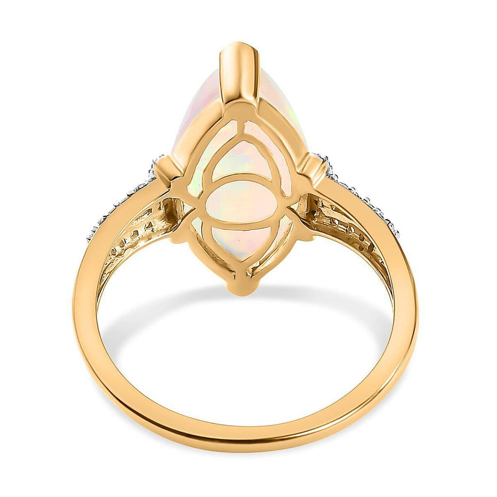 9K Yellow Gold Natural Ethiopian Welo Opal (3.75 Cts) and Moissanite Ring 4.05 Ct