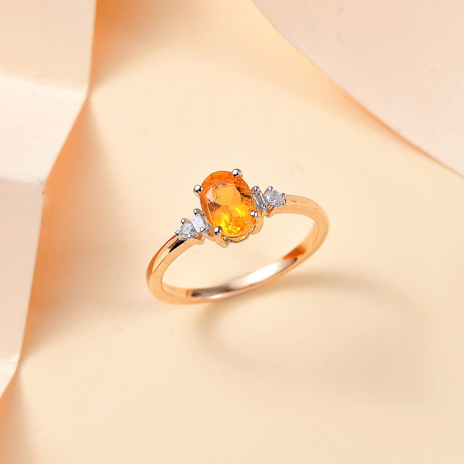9K Yellow Gold AA Fire Opal, White Diamond Ring 0.60 ct. 7854517 1