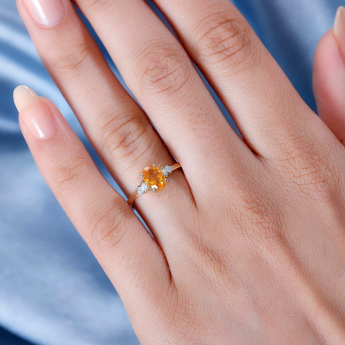 9K Yellow Gold AA Fire Opal, White Diamond Ring 0.60 ct. 7854517 2