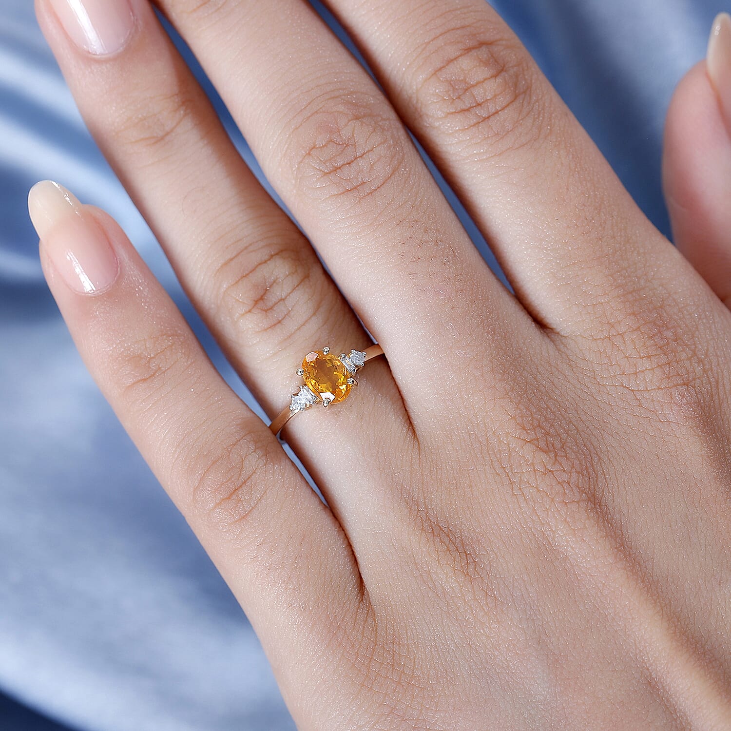9K Yellow Gold AA Fire Opal, White Diamond Ring 0.60 ct. 7854517 2