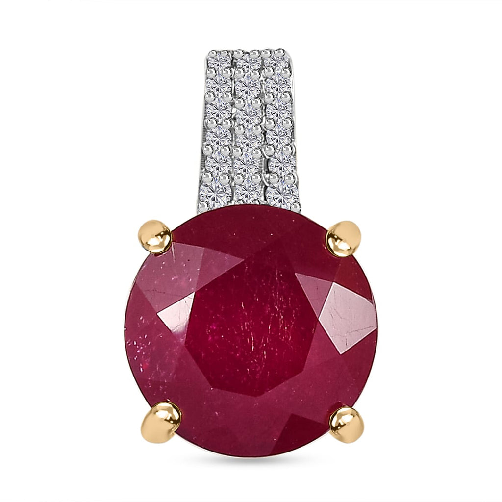 9K Yellow Gold African Ruby & Moissanite Pendant 7.56 Ct.