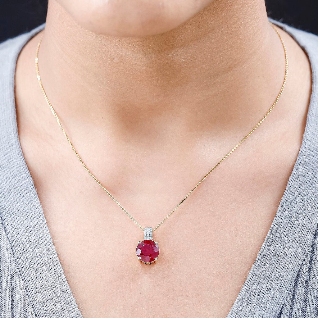 9K Yellow Gold African Ruby & Moissanite Pendant 7.56 Ct.