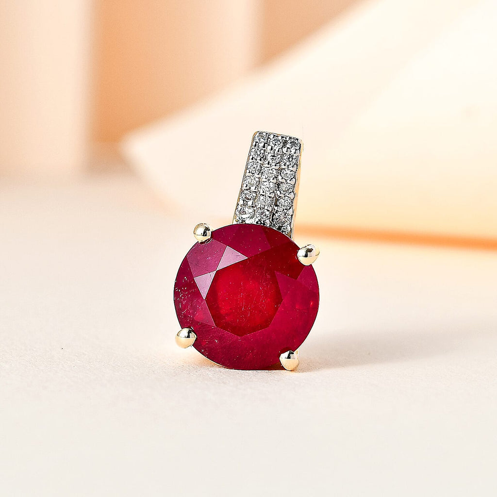9K Yellow Gold African Ruby & Moissanite Pendant 7.56 Ct.