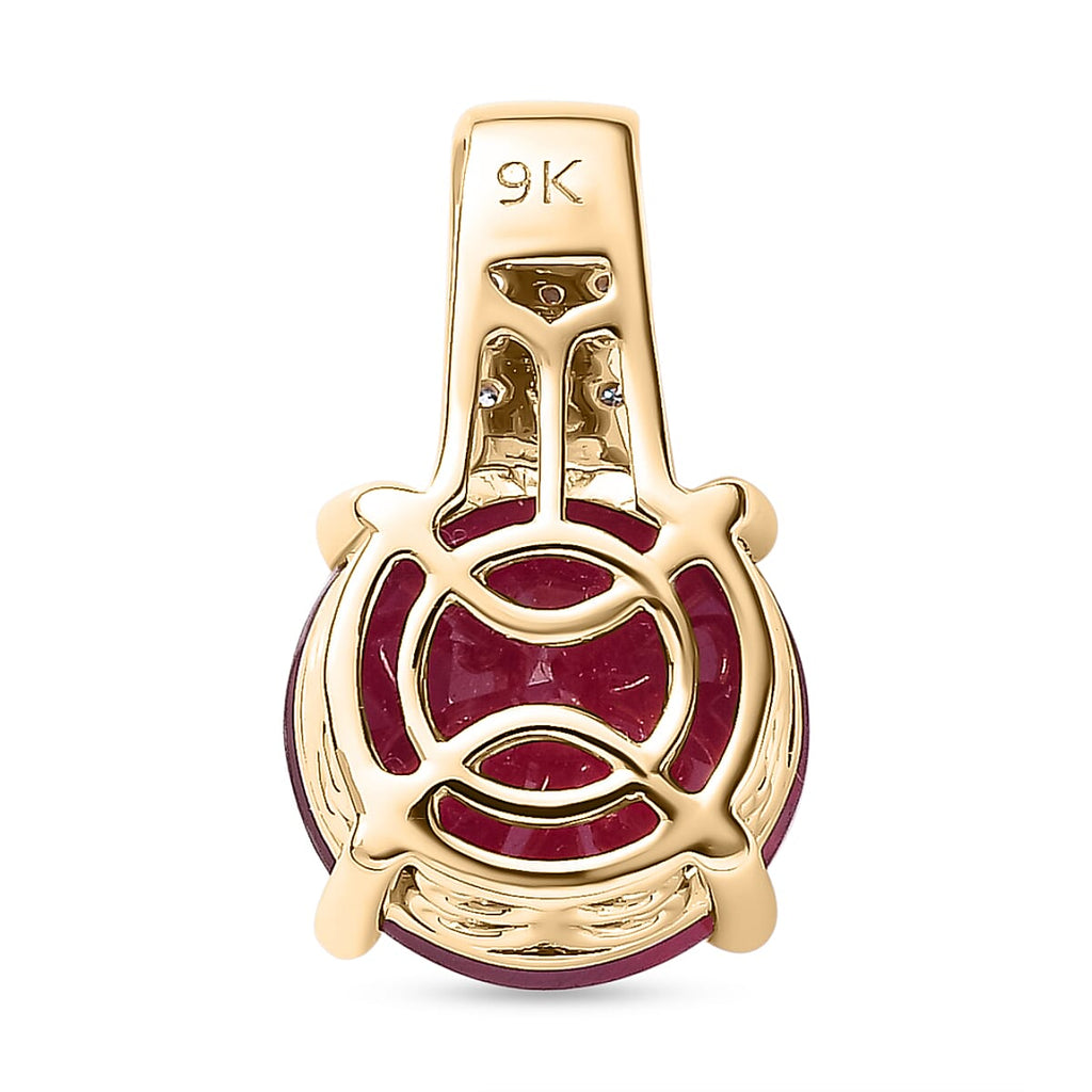 9K Yellow Gold African Ruby & Moissanite Pendant 7.56 Ct.
