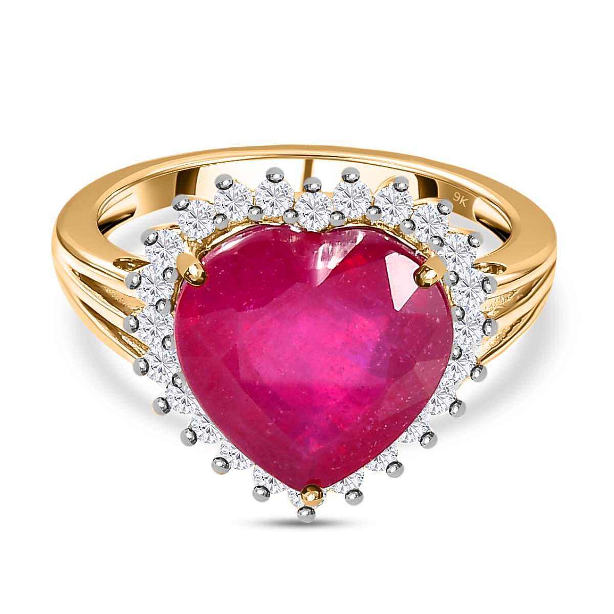 African Ruby and Moissanite Heart Ring in 9K Yellow Gold 7657125 0