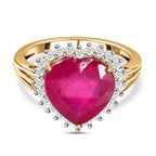 9K Yellow Gold African Ruby & Moissanite Heart Ring 7.12 Ct. Gold Wt. 2.30 Gms