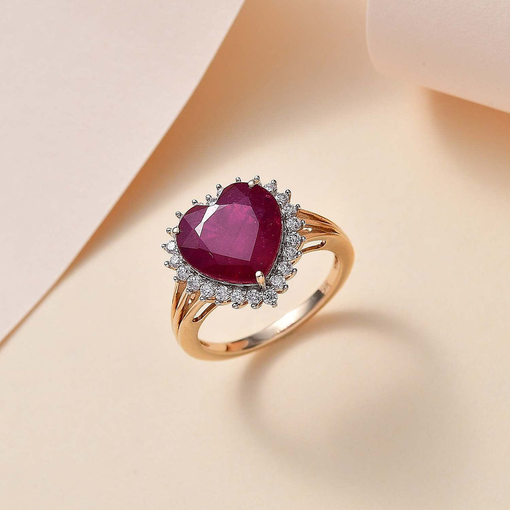 9K Yellow Gold African Ruby & Moissanite Heart Ring 7.12 Ct. Gold Wt. 2.30 Gms