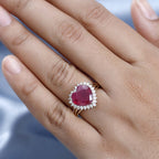9K Yellow Gold African Ruby & Moissanite Heart Ring 7.12 Ct. Gold Wt. 2.30 Gms