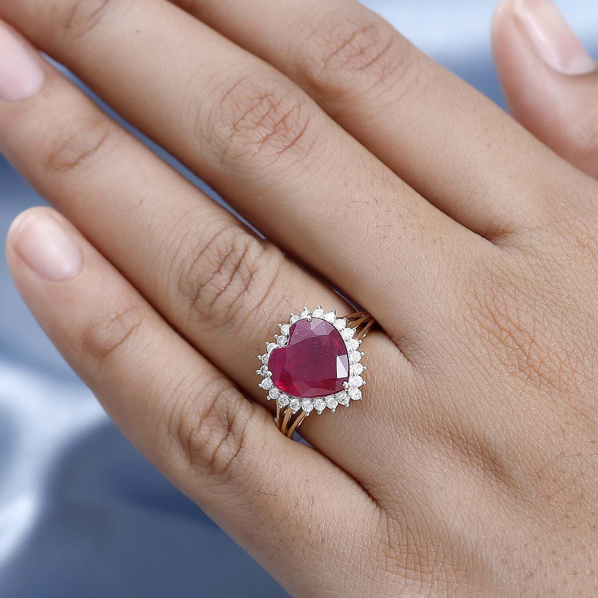 African Ruby and Moissanite Heart Ring in 9K Yellow Gold 7657125 2