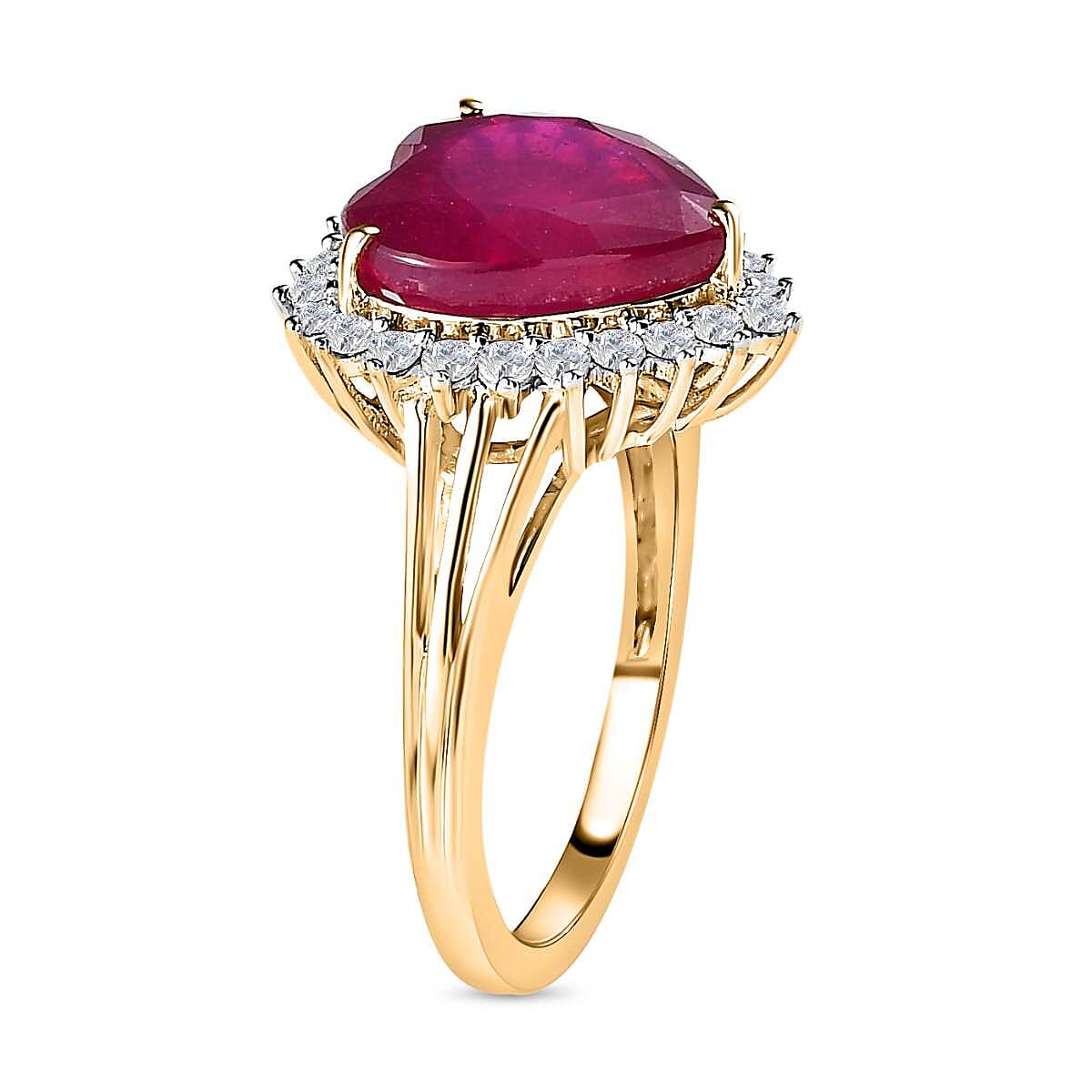 African Ruby and Moissanite Heart Ring in 9K Yellow Gold 7657125 3