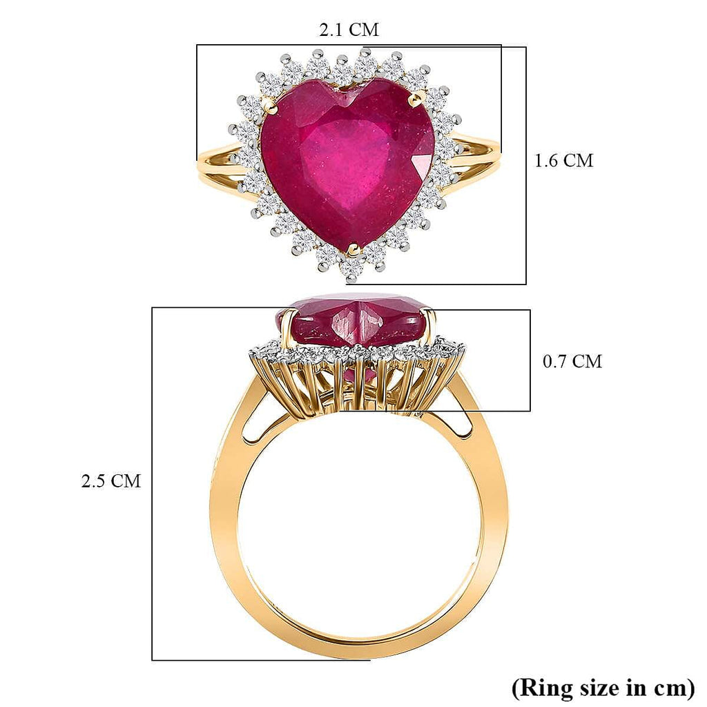 9K Yellow Gold African Ruby & Moissanite Heart Ring 7.12 Ct. Gold Wt. 2.30 Gms