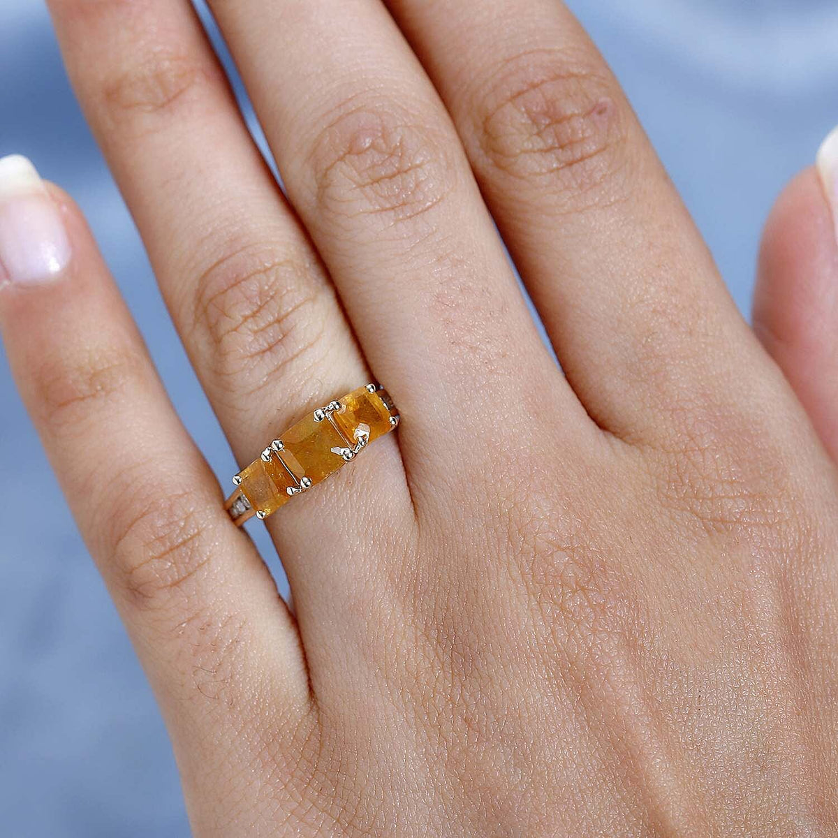 9K Yellow Gold AA Fissure Filled Yellow Sapphire , Moissanite Classic Solitaire Ring in Gold Wt. 2.53 grams, 3.350 Ct 7633966 2