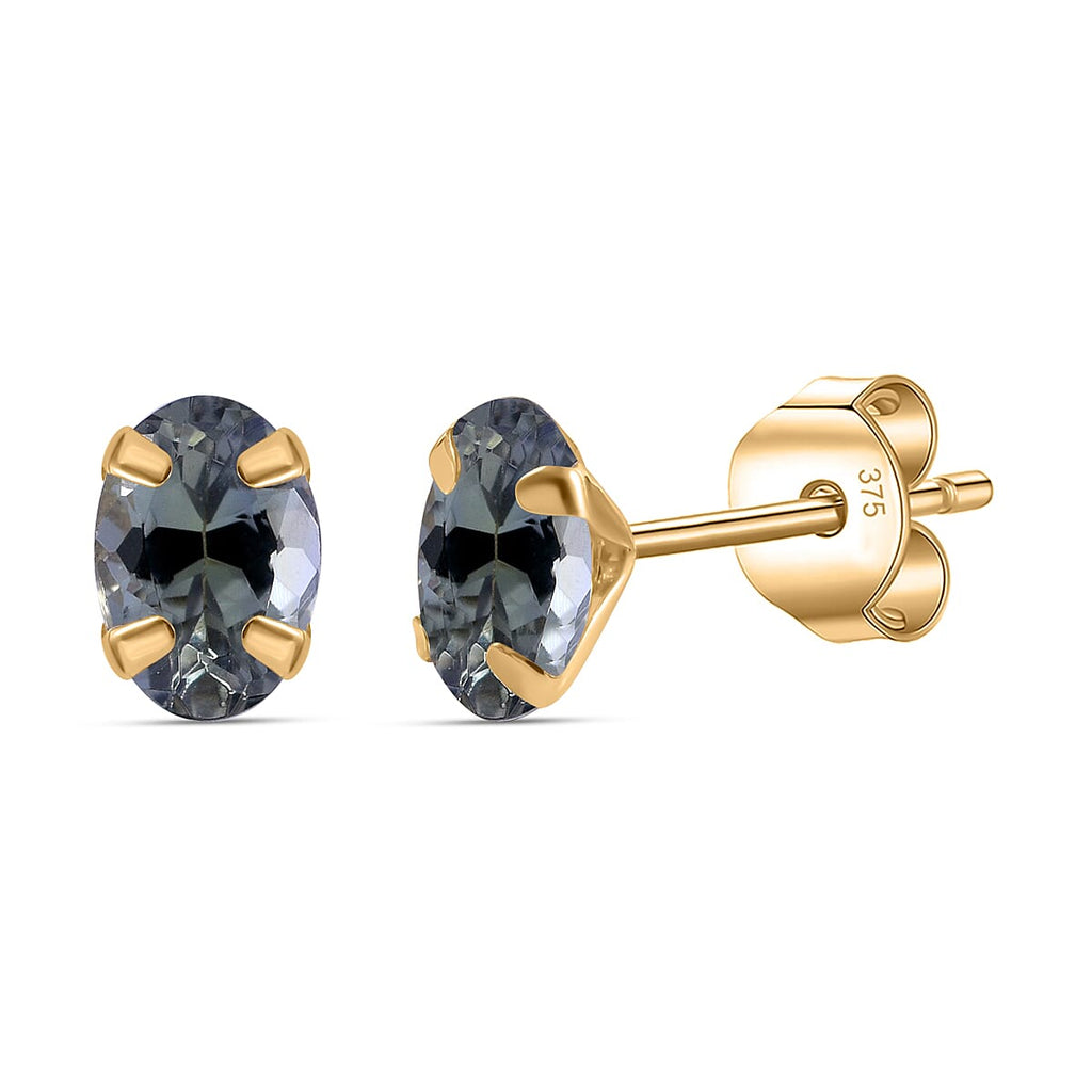 9K Yellow Gold Green Tanzanite Solitaire Stud Earrings