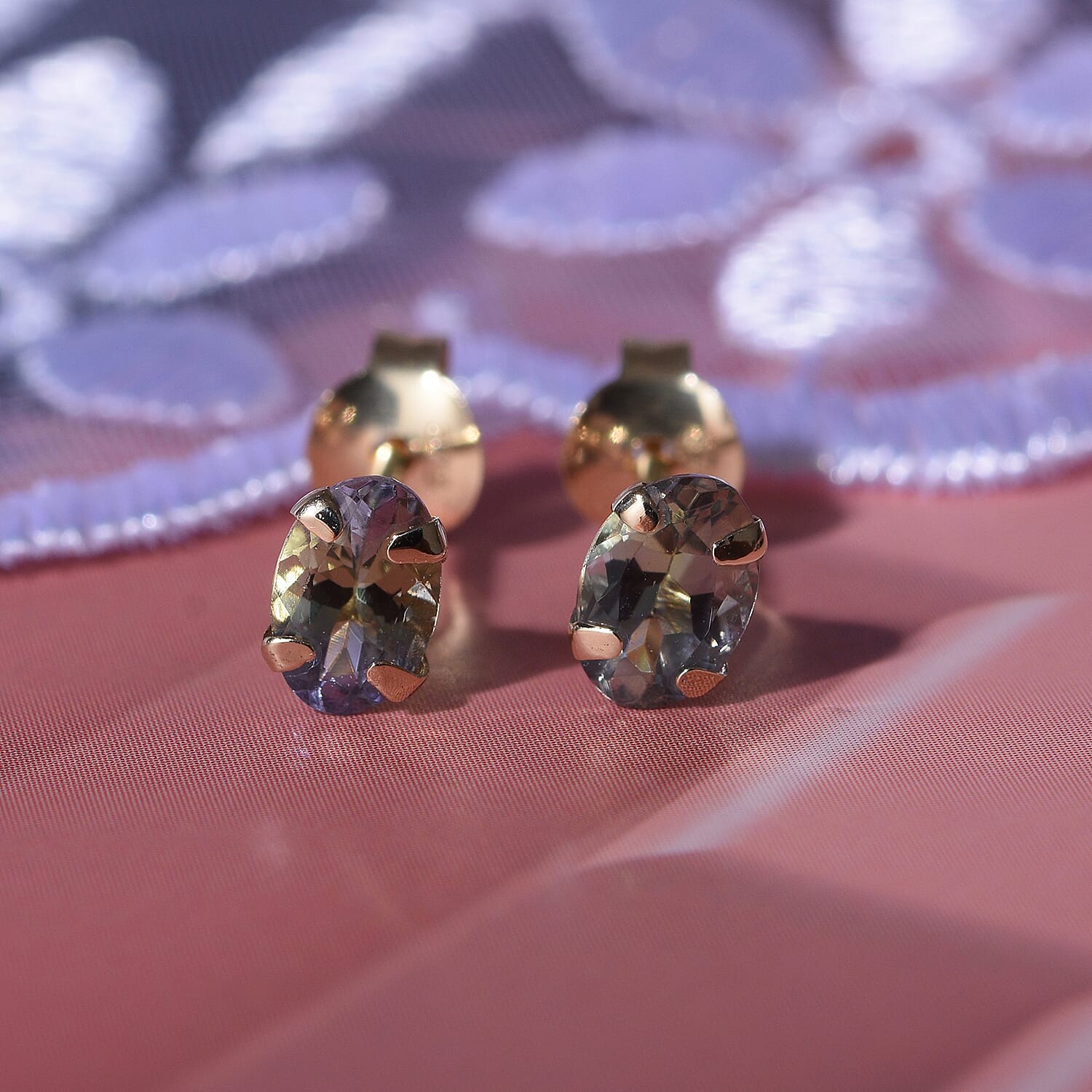 9K Yellow Gold Green Tanzanite Solitaire Stud Earrings 7545060 1