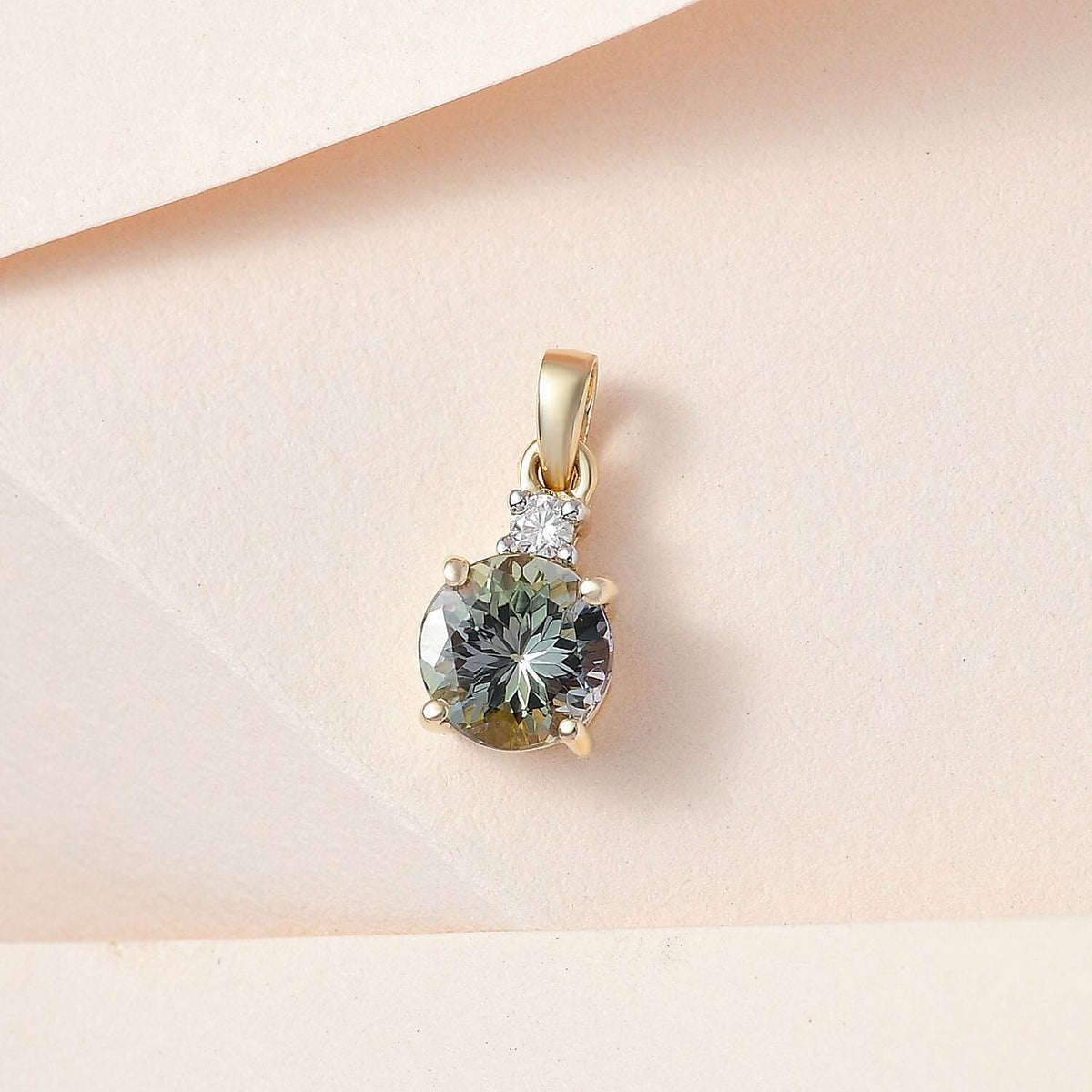 9K Yellow Gold Green Tanzanite and Moissanite Pendant 1.04 Ct. 7538014 3