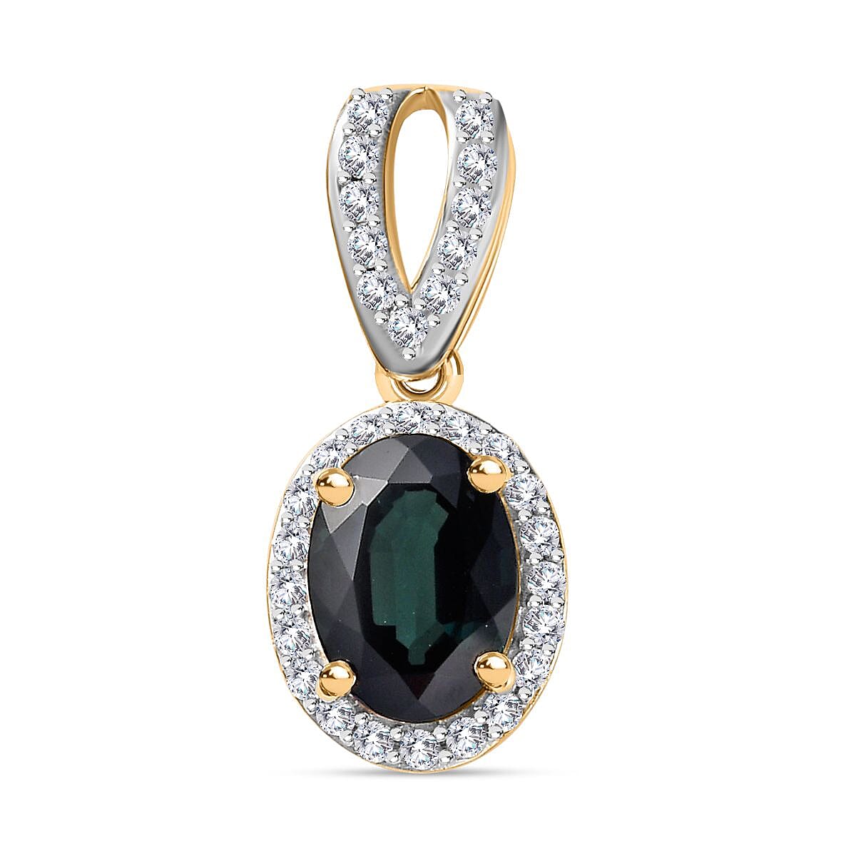 9K Yellow Gold Indicolite &amp; Diamond Halo Pendant 1.71 Ct. 7745273 0