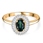 9K Yellow Gold Indicolite & Diamond Halo Ring 0.80 Ct