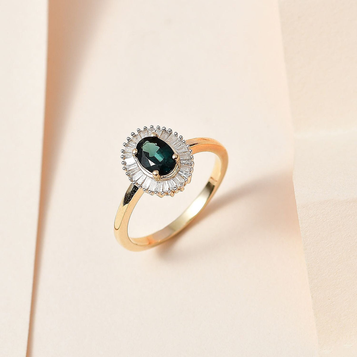 9K Yellow Gold Indicolite &amp; Diamond Halo Ring 0.80 Ct 7747208 1