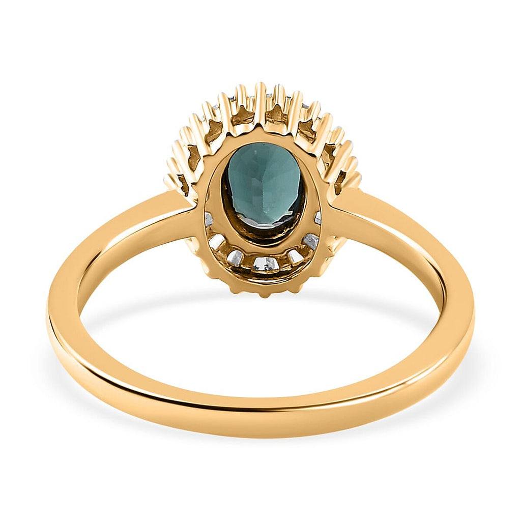 9K Yellow Gold Indicolite & Diamond Halo Ring 0.80 Ct