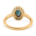 9K Yellow Gold Indicolite & Diamond Halo Ring 0.80 Ct