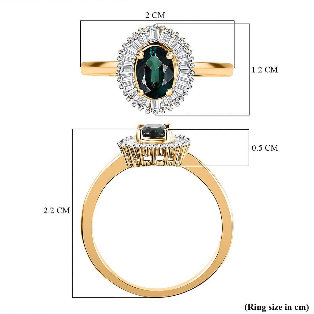 9K Yellow Gold Indicolite & Diamond Halo Ring 0.80 Ct