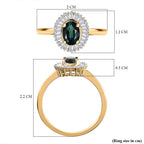 9K Yellow Gold Indicolite & Diamond Halo Ring 0.80 Ct