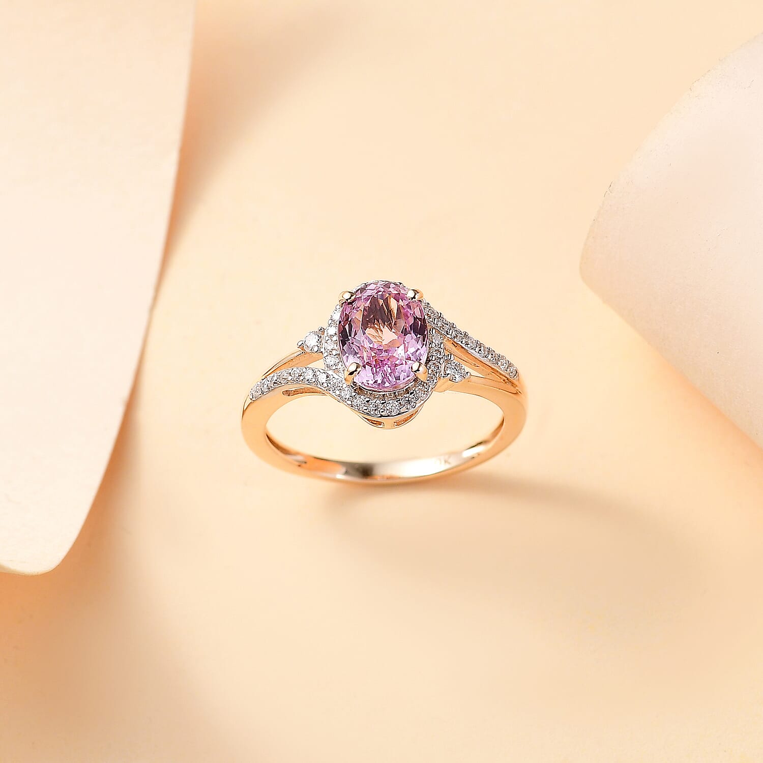 9K Yellow Gold AA Kunzite, Moissanite Halo Ring 7848101 2