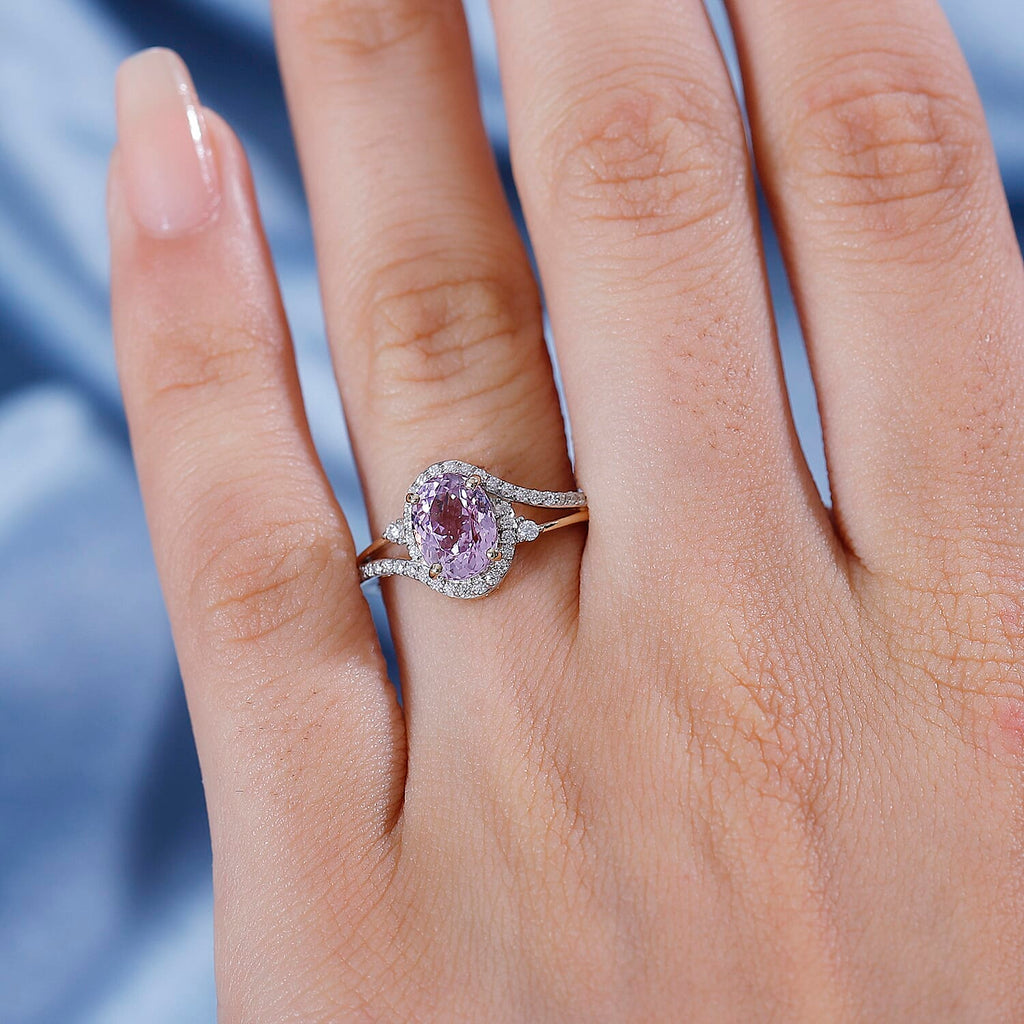 9K Yellow Gold AA Kunzite & Moissanite 1.88 Ct.