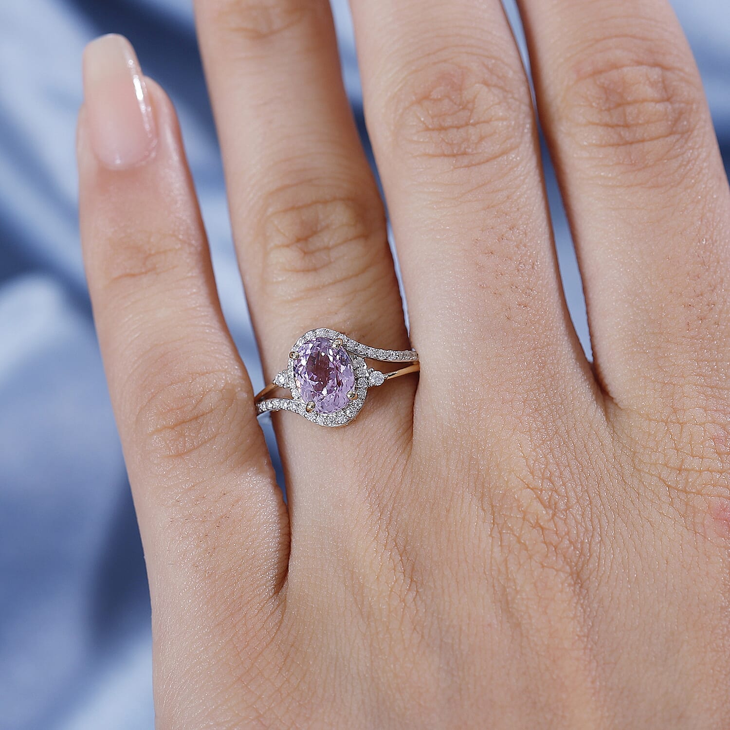 9K Yellow Gold AA Kunzite, Moissanite Halo Ring 7848101 3