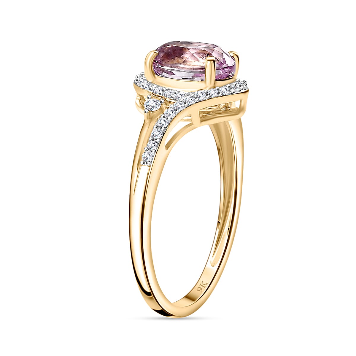 9K Yellow Gold AA Kunzite, Moissanite Halo Ring 7848101 4