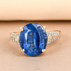 9K Yellow Gold Natural Kyanite & Diamond Solitaire Ring 6.62 Ct.