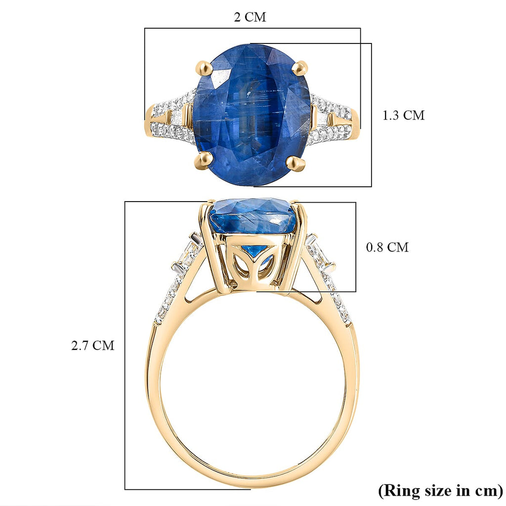 9K Yellow Gold Natural Kyanite & Diamond Solitaire Ring 6.62 Ct.
