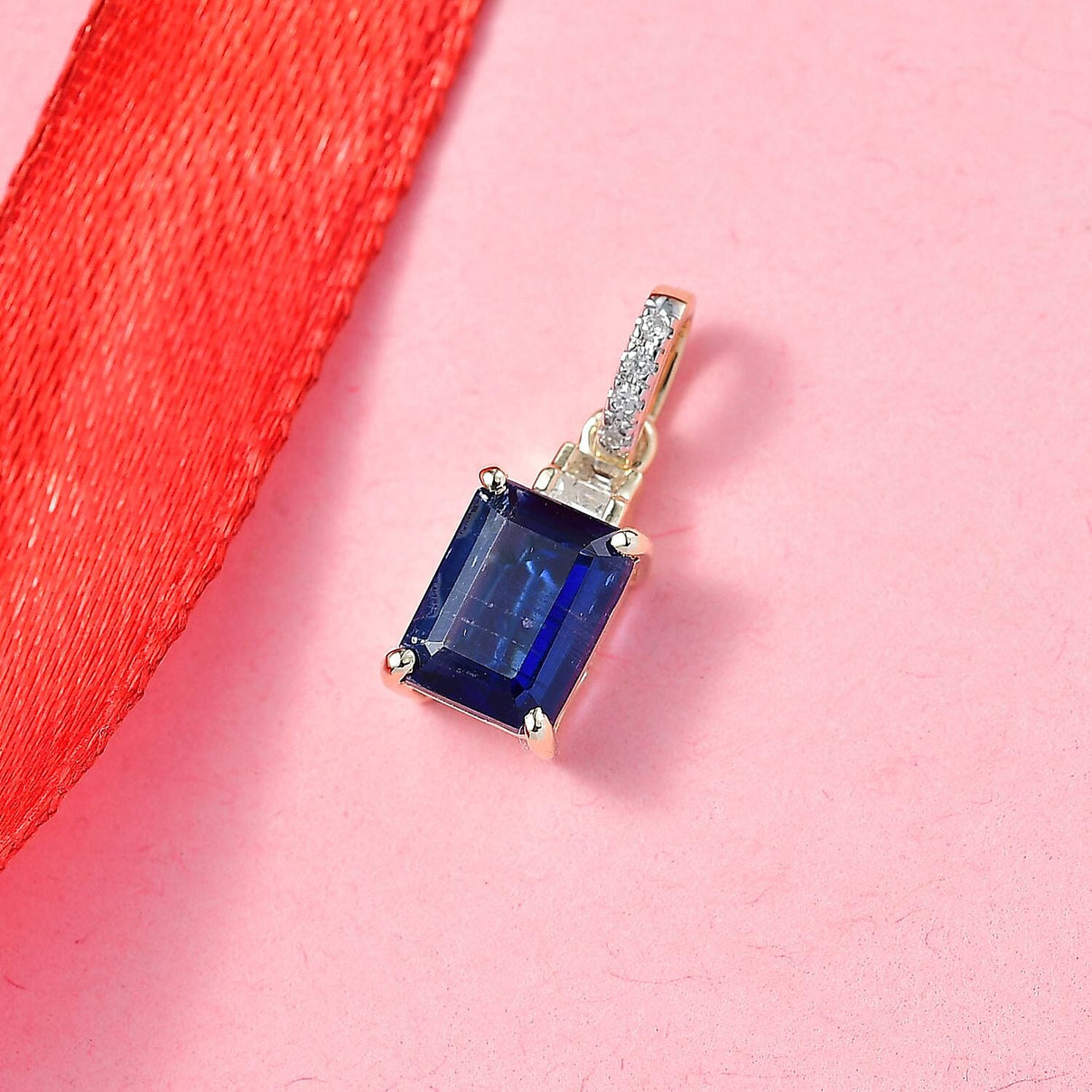 9K Yellow Gold AA Kyanite, White Diamond Pendant 1.81 Ct. 8251790 2
