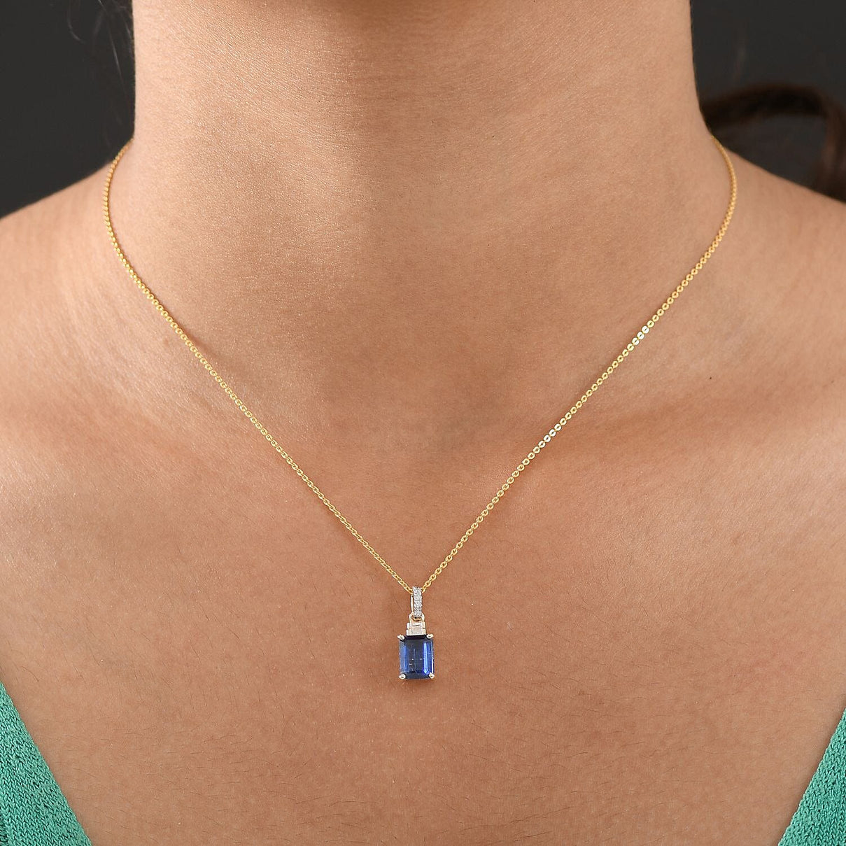 9K Yellow Gold AA Kyanite, White Diamond Pendant 1.81 Ct. 8251790 3
