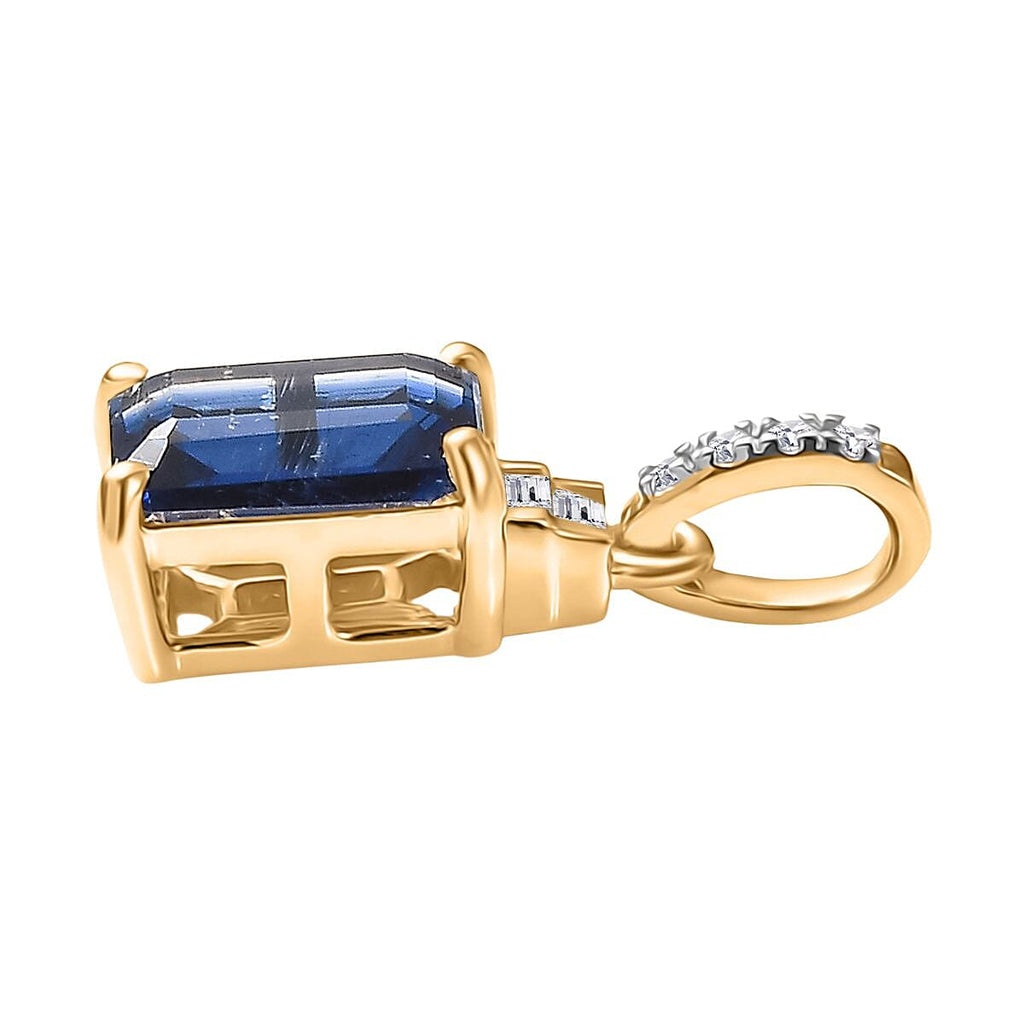 9K Yellow Gold AA Kyanite & White Diamond Pendant 1.82 Ct.