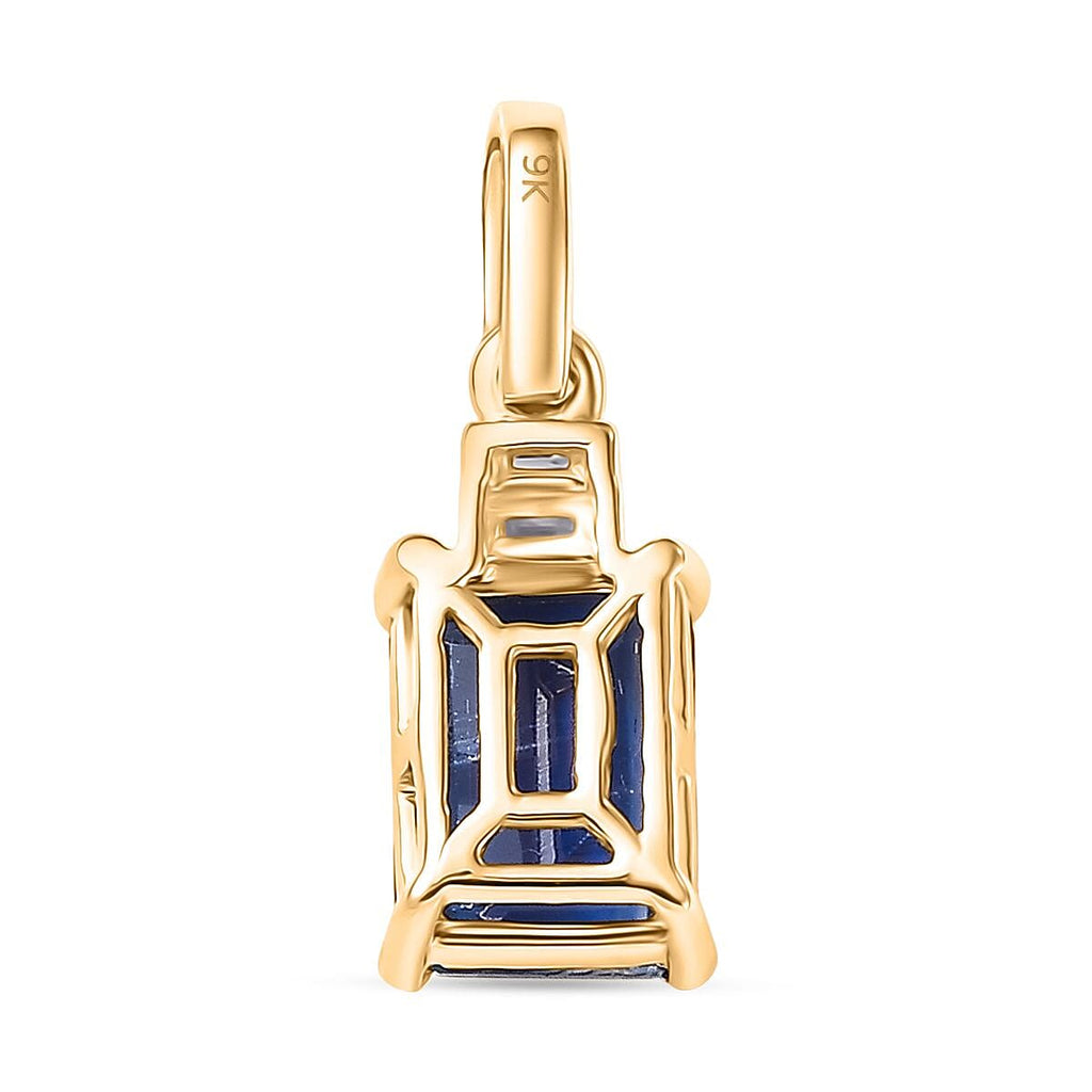9K Yellow Gold AA Kyanite & White Diamond Pendant 1.82 Ct.