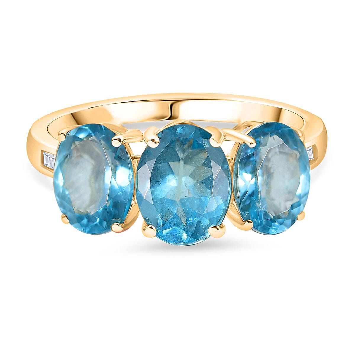 9K Yellow Gold Lagoon Apatite, White Diamond Trilogy Ring 4.61 Ct. 8060122 0
