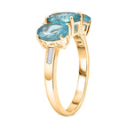 Glenstones Special - 9K Yellow Gold Lagoon Apatite & White Diamond Trilogy Ring 4.61 Ct.