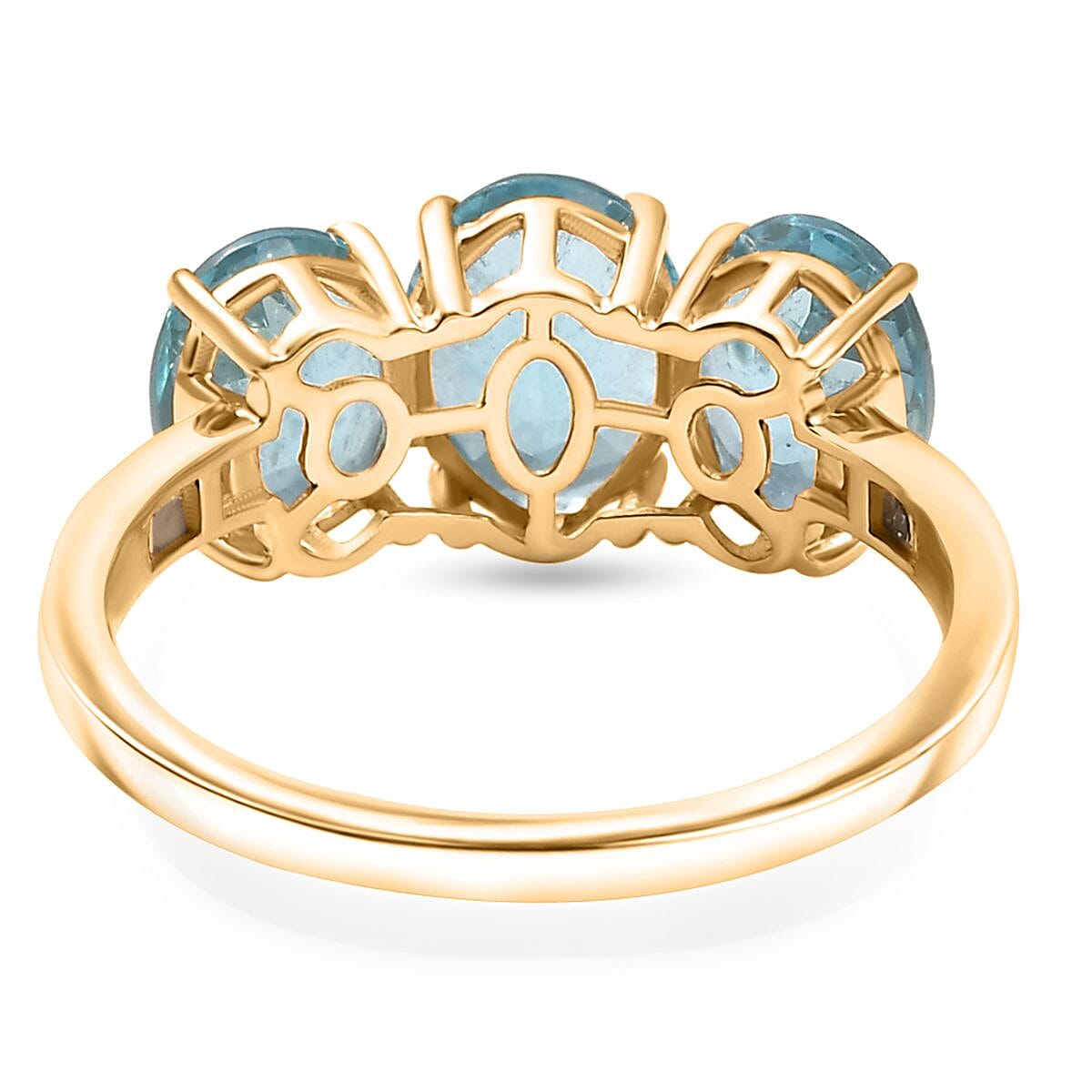 9K Yellow Gold Lagoon Apatite, White Diamond Trilogy Ring 4.61 Ct. 8060122 5