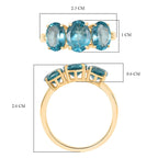 Glenstones Special - 9K Yellow Gold Lagoon Apatite & White Diamond Trilogy Ring 4.61 Ct.