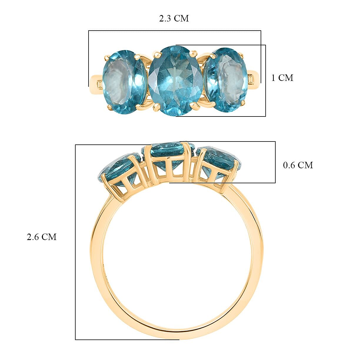 9K Yellow Gold Lagoon Apatite, White Diamond Trilogy Ring 4.61 Ct. 8060122 6