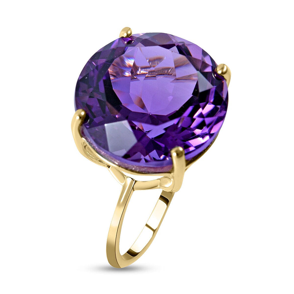 9K Yellow Gold Lusaka Amethyst Solitaire Ring 10.00 Ct.