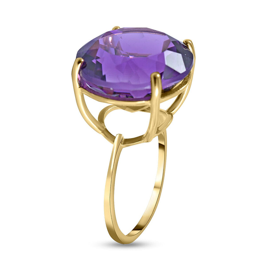 9K Yellow Gold Lusaka Amethyst Solitaire Ring 10.00 Ct.