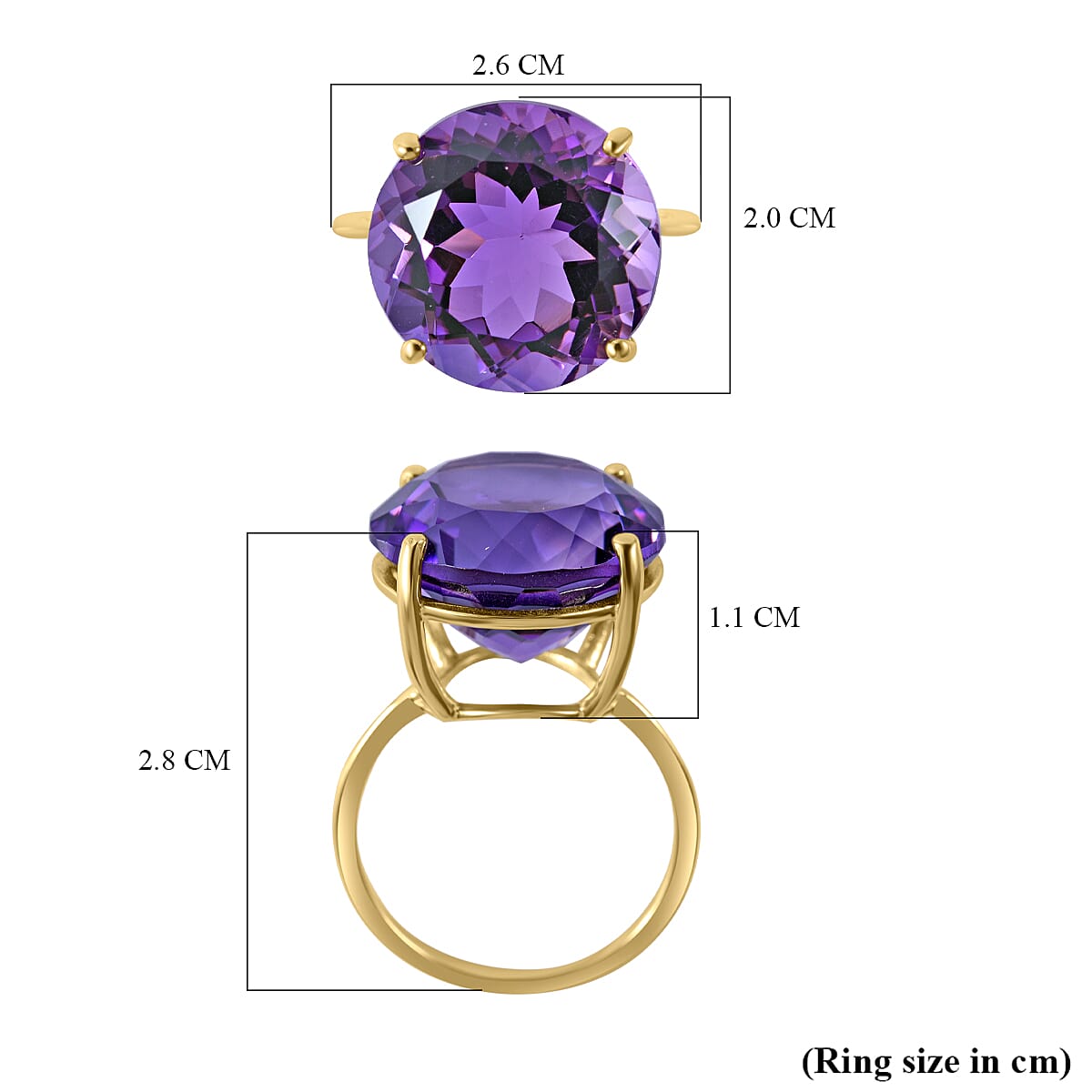 Big Size 10 Ct AA Lusaka Amethyst Solitaire Ring in 9K Yellow Gold 7210292 11