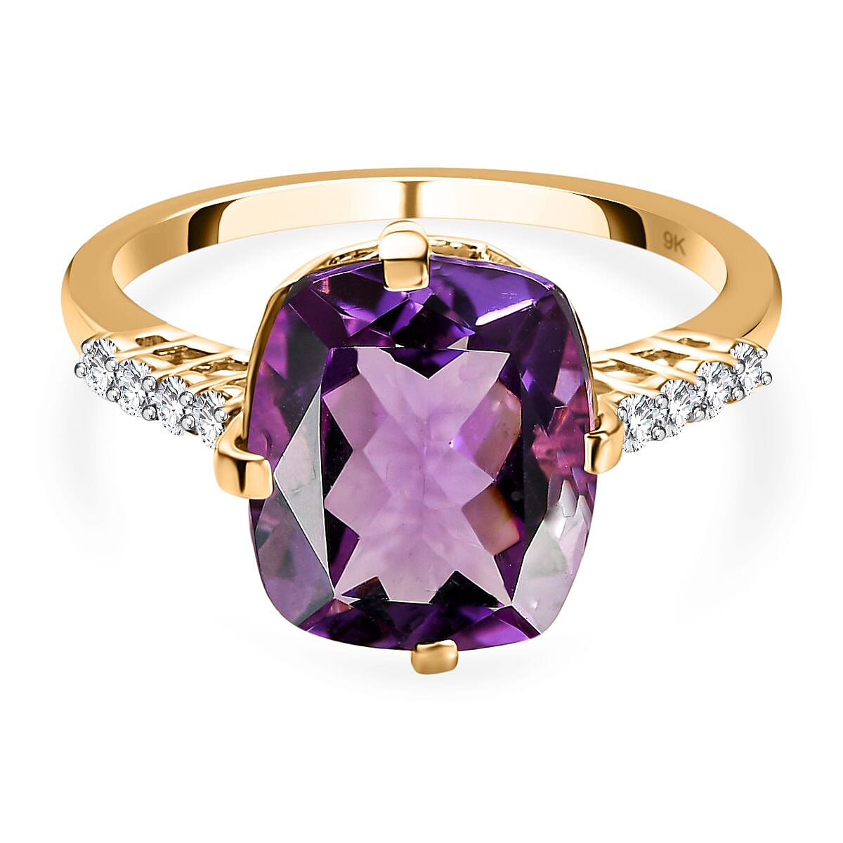 9K Yellow Gold Mashamba Amethyst and Moissanite Solitaire Ring 3.86 Ct. 7547252 0