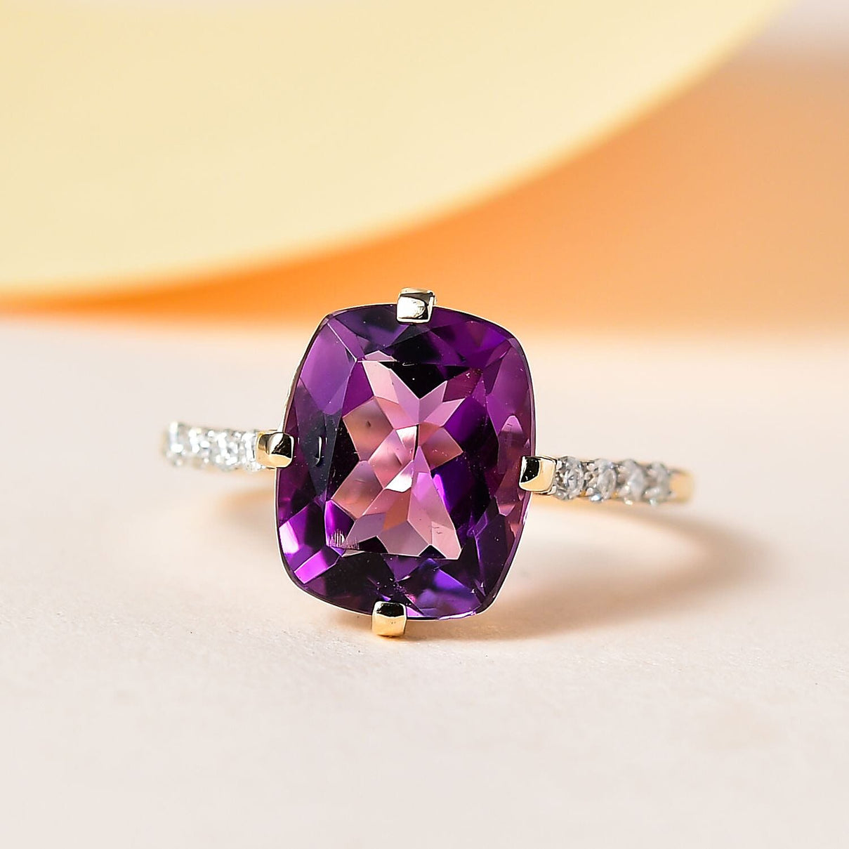 9K Yellow Gold Mashamba Amethyst and Moissanite Solitaire Ring 3.86 Ct. 7547252 1