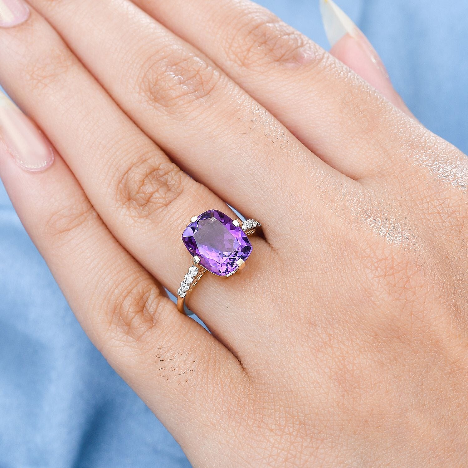 9K Yellow Gold Mashamba Amethyst and Moissanite Solitaire Ring 3.86 Ct. 7547252 2